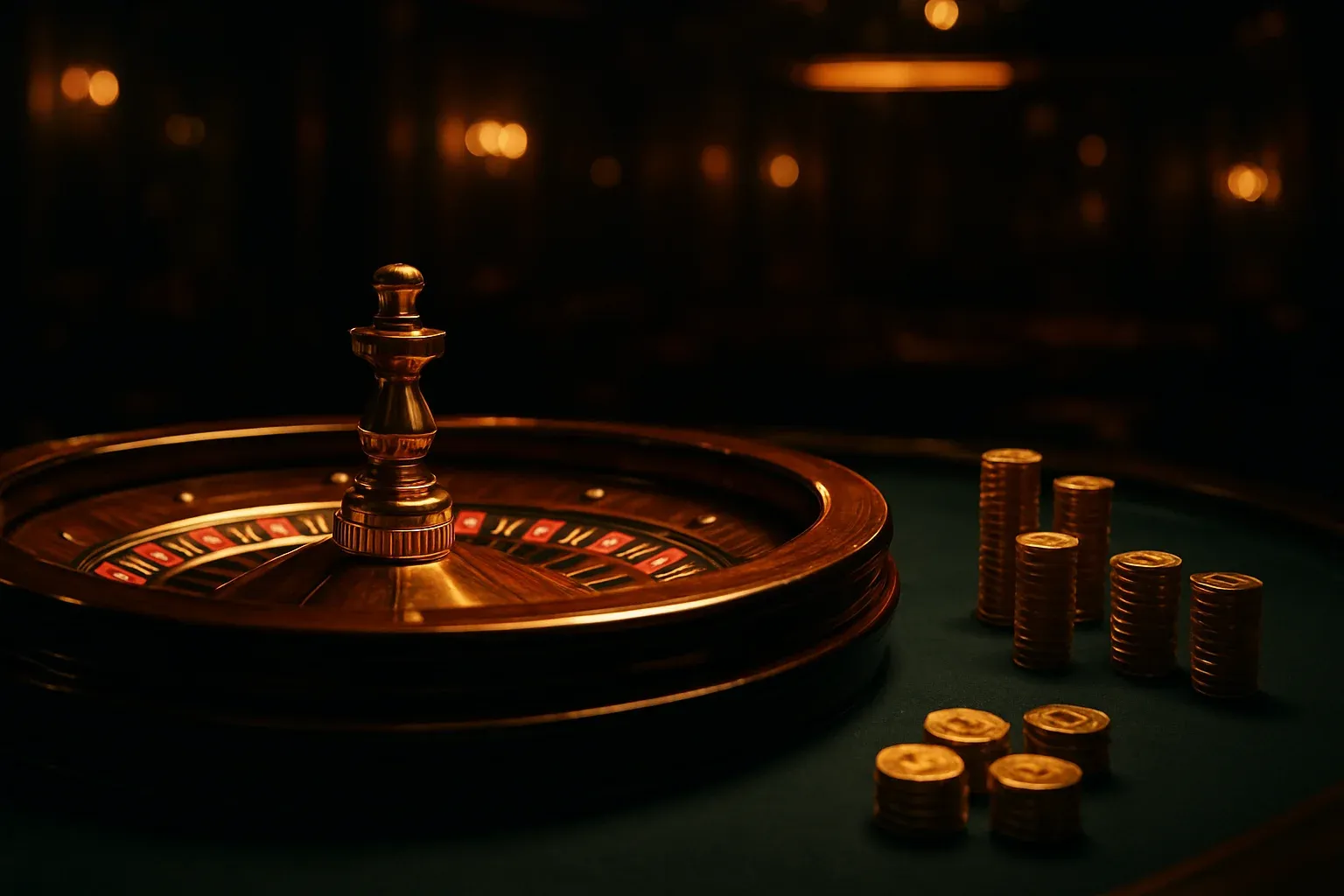 Hyperrealistic live casino table with glowing roulette wheel and golden chips